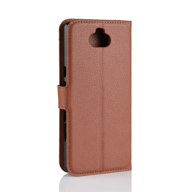 Litchi Texture PU Leather Magnetic 3 Card Slots Stand Case for Sony Xperia 10 - Brown