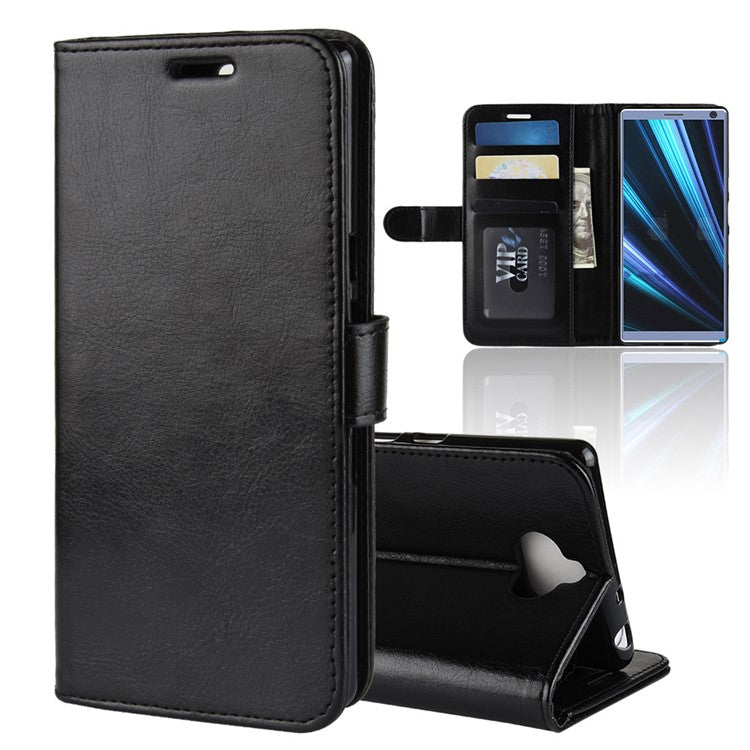 Crazy Horse Magnetic Stand Wallet Leather Mobile Phone Case for Sony Xperia 10 - Black