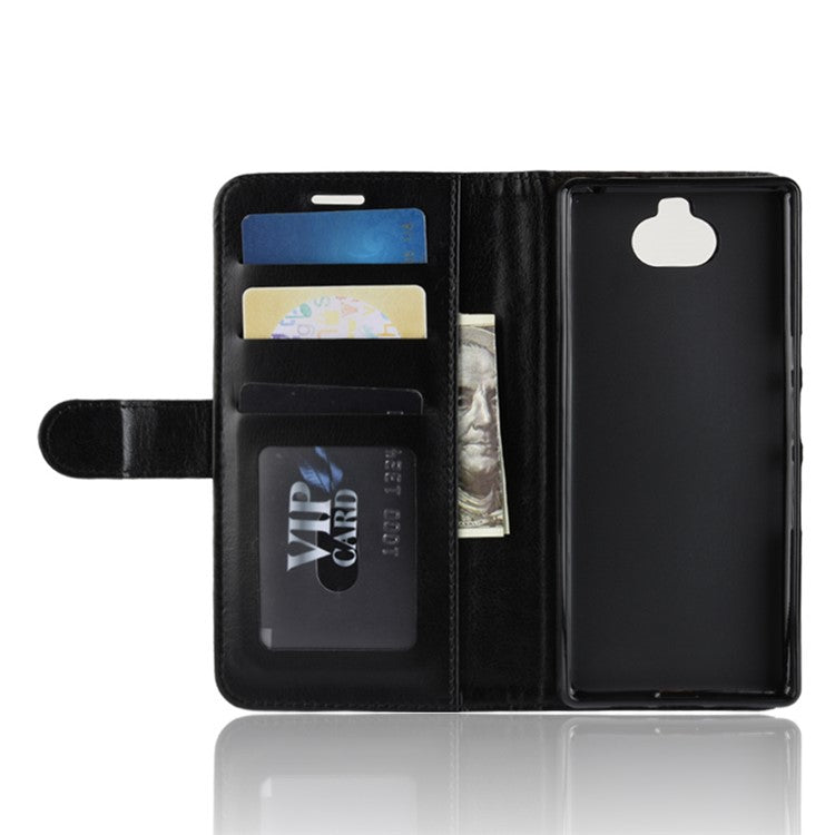 Crazy Horse Magnetic Stand Wallet Leather Mobile Phone Case for Sony Xperia 10 - Black