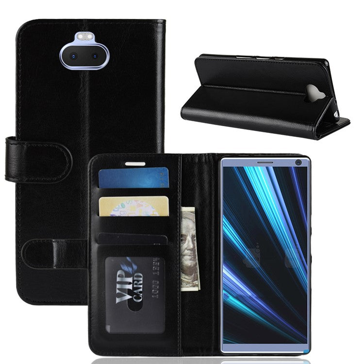 Crazy Horse Magnetic Stand Wallet Leather Mobile Phone Case for Sony Xperia 10 - Black