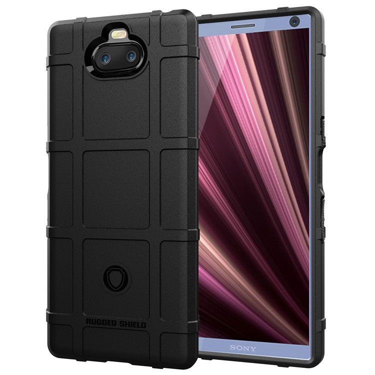 Anti-shock Square Grid Texture Soft TPU Case for Sony Xperia 10 Plus - Black