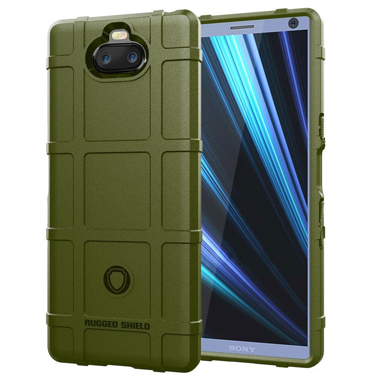 Anti-shock Square Grid Texture TPU Cover Case for Sony Xperia 10 - Army Green