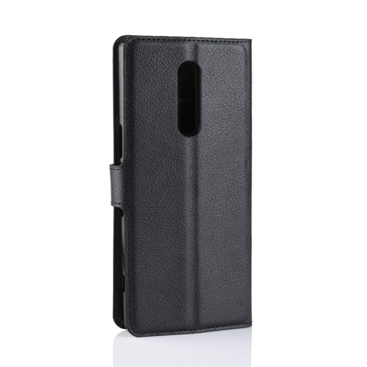Litchi Skin PU Leather Magnetic Wallet Stand Case for Sony Xperia 1 - Black