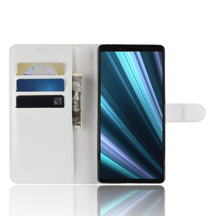 Litchi Skin PU Leather Magnetic Wallet Stand Cover for Sony Xperia 1 - White