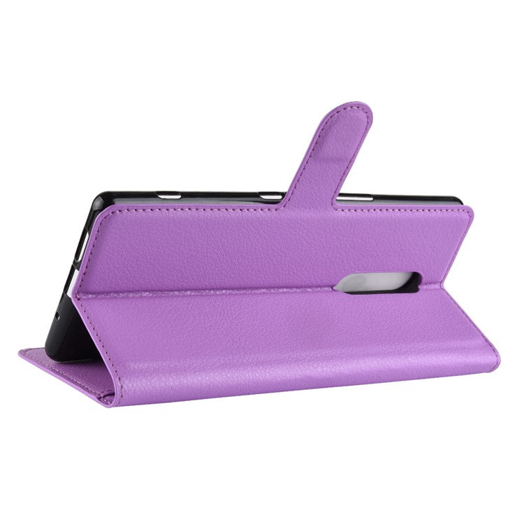 Litchi Skin PU Leather Magnetic Wallet Stand Protective Cover for Sony Xperia 1 - Purple