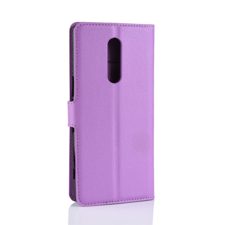 Litchi Skin PU Leather Magnetic Wallet Stand Protective Cover for Sony Xperia 1 - Purple