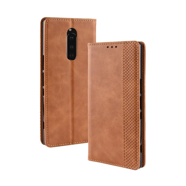 Vintage Style Leather Wallet Case for Sony Xperia 1 - Brown