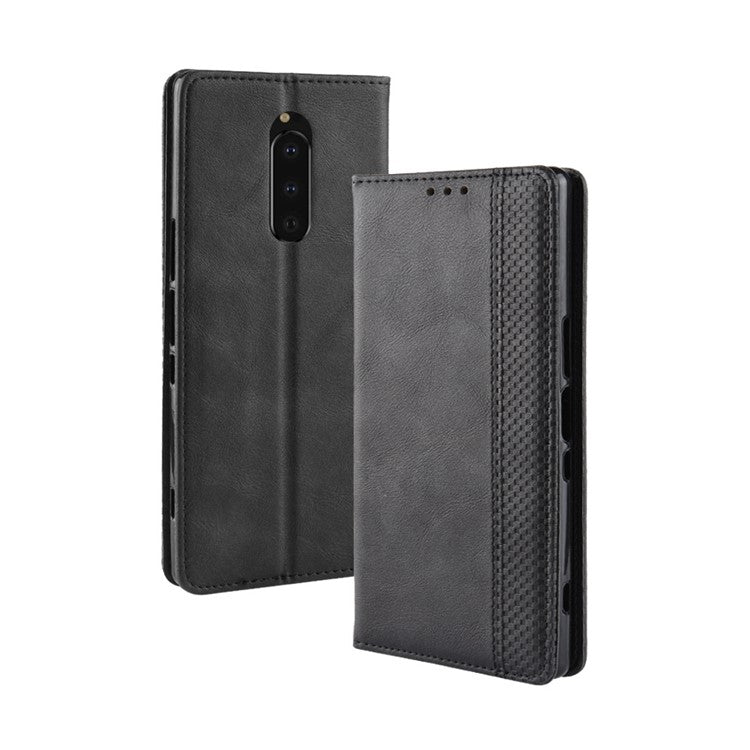 Vintage Style Leather Wallet Cover for Sony Xperia 1 - Black