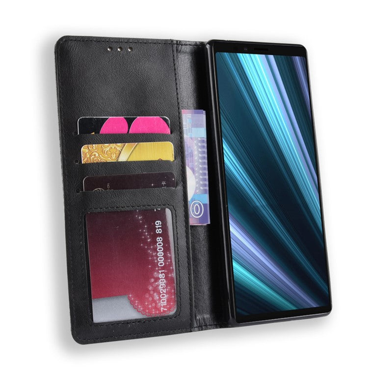 Vintage Style Leather Wallet Cover for Sony Xperia 1 - Black