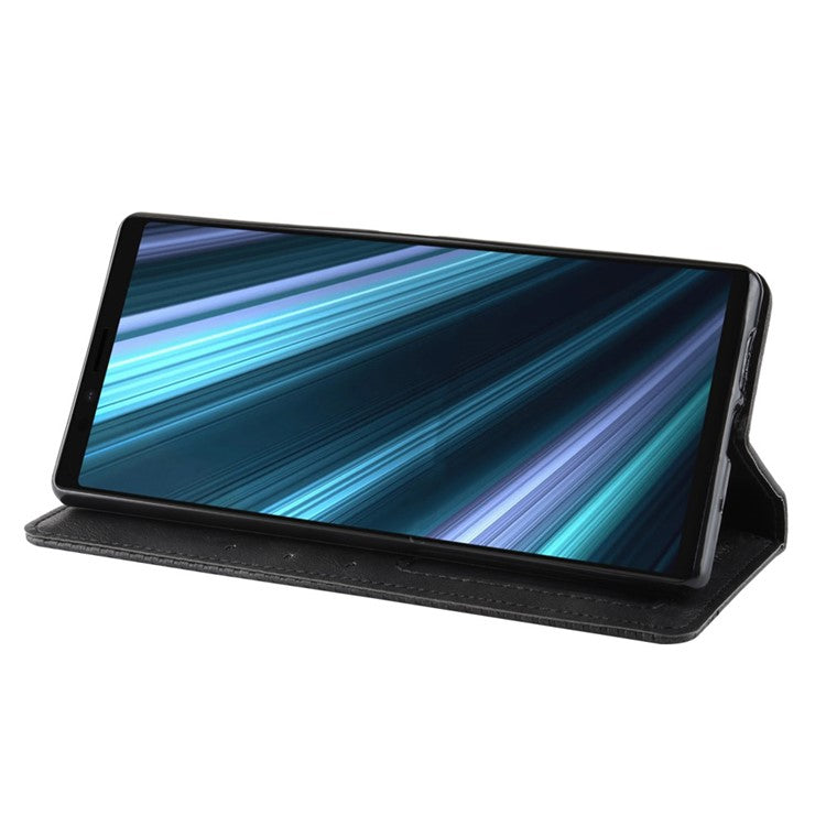 Vintage Style Leather Wallet Cover for Sony Xperia 1 - Black
