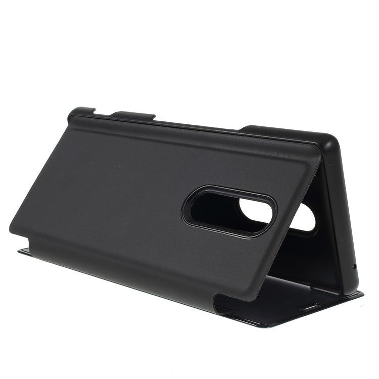 Electroplating Mirror Surface View Window Leather Stand Cover for Sony Xperia 1 - Black