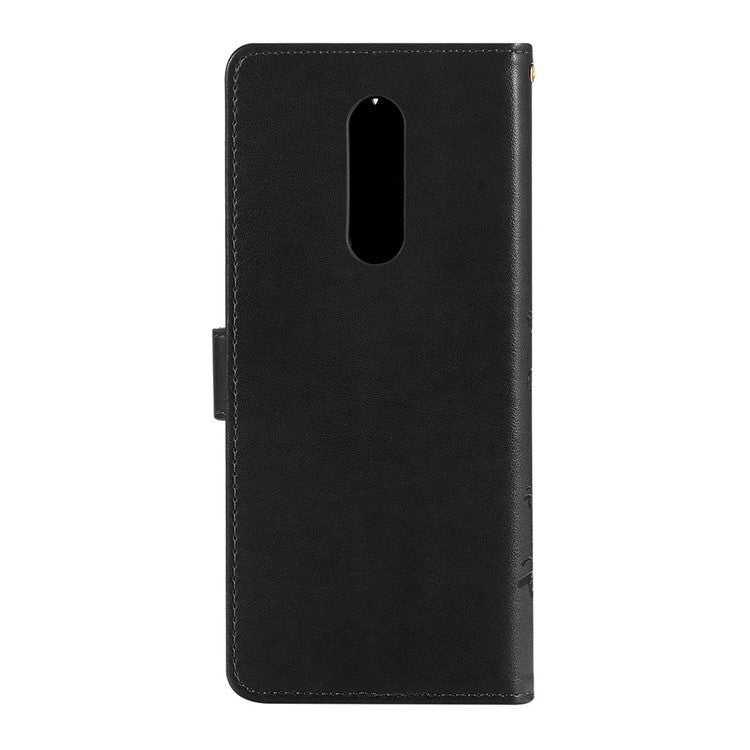 Imprint Butterfly Flower Leather Wallet Case for Sony Xperia 1 - Black