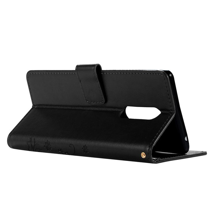 Imprint Butterfly Flower Leather Wallet Case for Sony Xperia 1 - Black