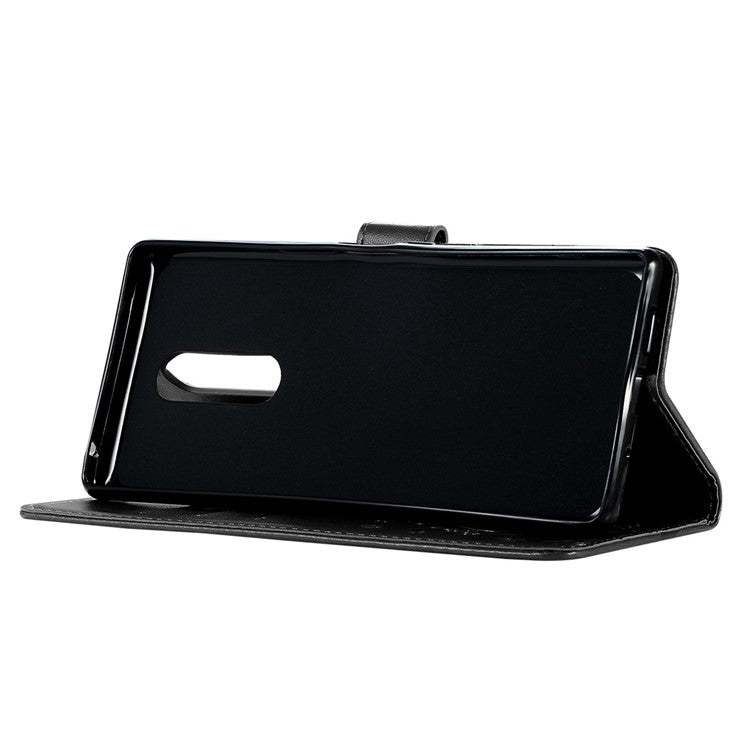 Imprint Butterfly Flower Leather Wallet Case for Sony Xperia 1 - Black