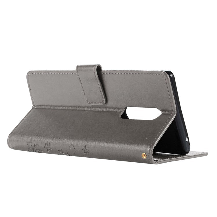 Imprint Butterfly Flower Leather Wallet Cover for Sony Xperia 1 - Grey
