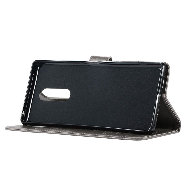 Imprint Butterfly Flower Leather Wallet Cover for Sony Xperia 1 - Grey