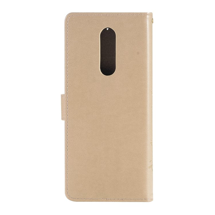 Imprint Butterfly Flower Leather Wallet Stand Case for Sony Xperia 1 - Gold