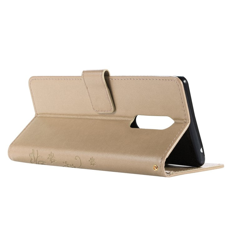 Imprint Butterfly Flower Leather Wallet Stand Case for Sony Xperia 1 - Gold