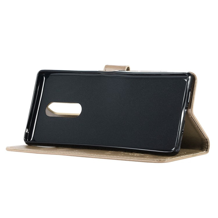 Imprint Butterfly Flower Leather Wallet Stand Case for Sony Xperia 1 - Gold