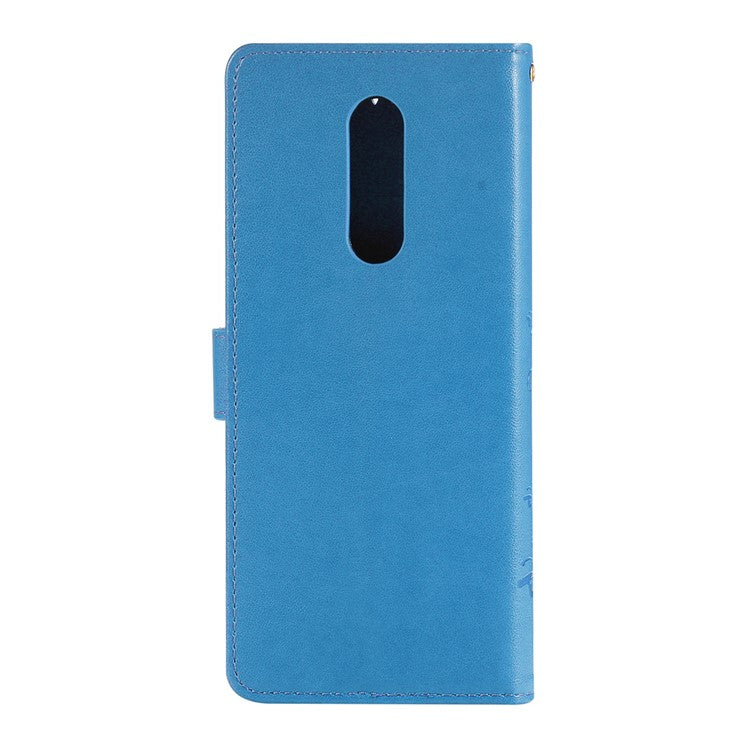 Imprint Butterfly Flower Magnetic Leather Wallet Case for Sony Xperia 1 - Blue