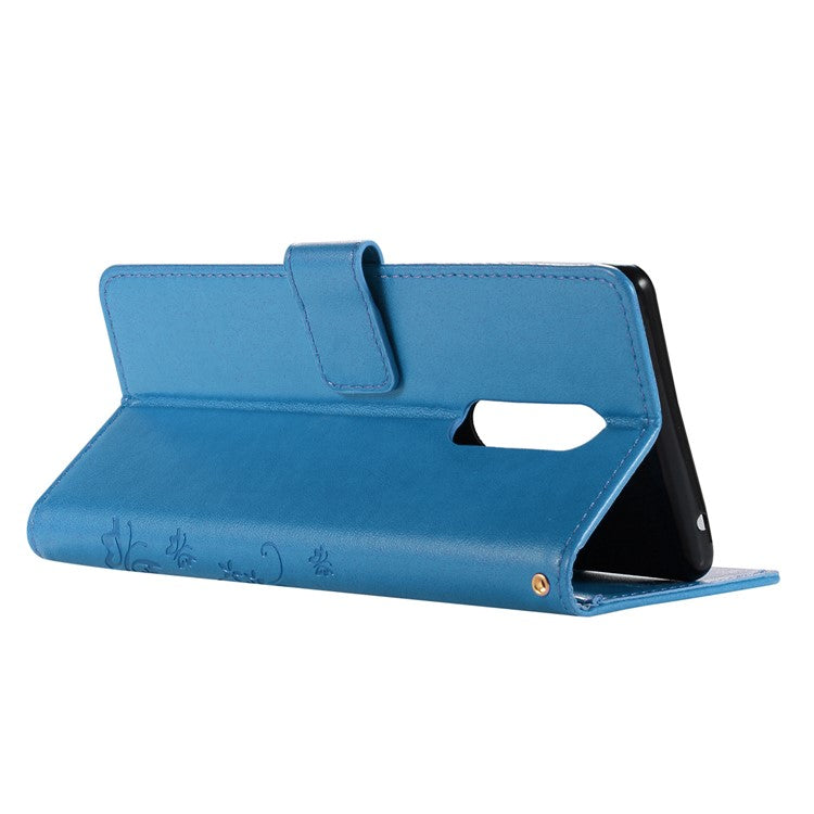 Imprint Butterfly Flower Magnetic Leather Wallet Case for Sony Xperia 1 - Blue