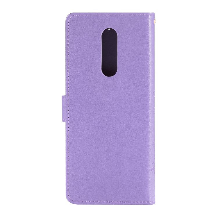 Imprint Butterfly Flower Cell Phone Leather Wallet Case for Sony Xperia 1 - Purple
