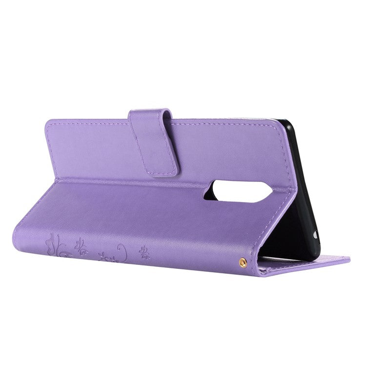 Imprint Butterfly Flower Cell Phone Leather Wallet Case for Sony Xperia 1 - Purple