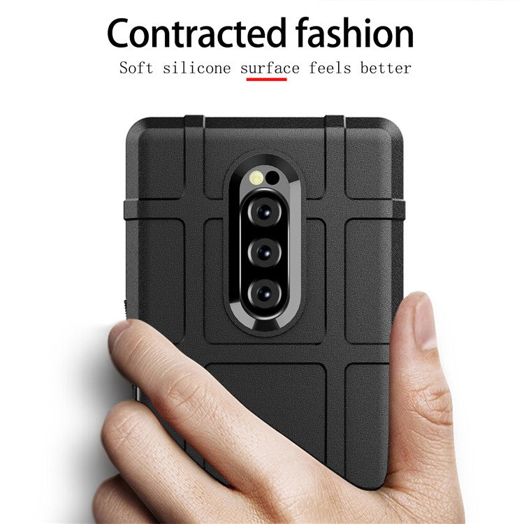 Rugged Square Grid Texture TPU Phone Case for Sony Xperia 1 - Black