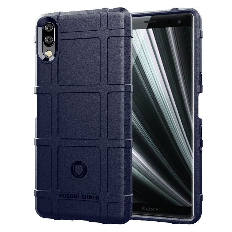 Rugged Square Grid Texture Soft TPU Anti-shock Casing for Sony Xperia L3 - Blue