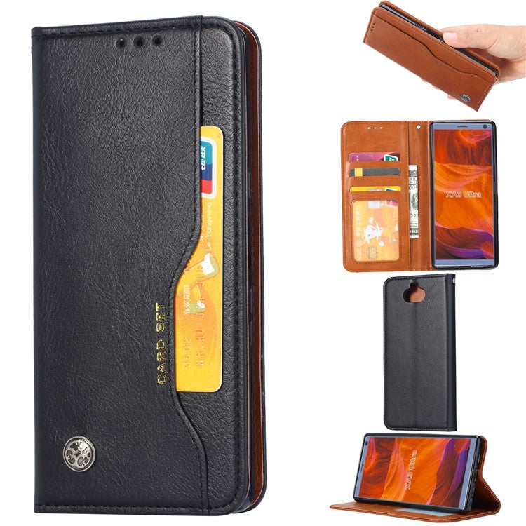 Auto-absorbed Wallet Stand Flip Leather Mobile Cover for Sony Xperia 10 - Black