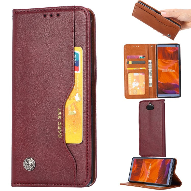 Auto-absorbed Wallet Stand Flip Leather Mobile Cover for Sony Xperia 10 - Wine Red