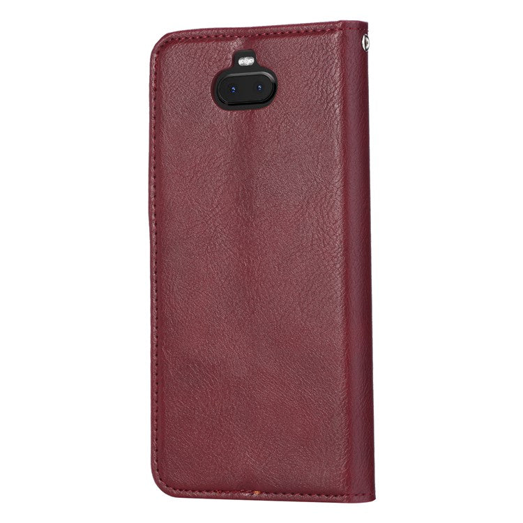 Auto-absorbed Wallet Stand Flip Leather Mobile Cover for Sony Xperia 10 - Wine Red