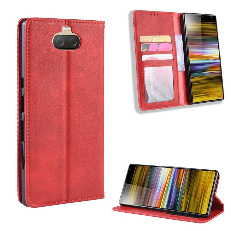 Vintage Style PU Leather Wallet Mobile Phone Cover for Sony Xperia 10 Plus - Red