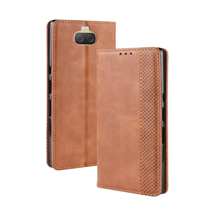 Vintage Style PU Leather Wallet Mobile Phone Cover for Sony Xperia 10 Plus - Brown