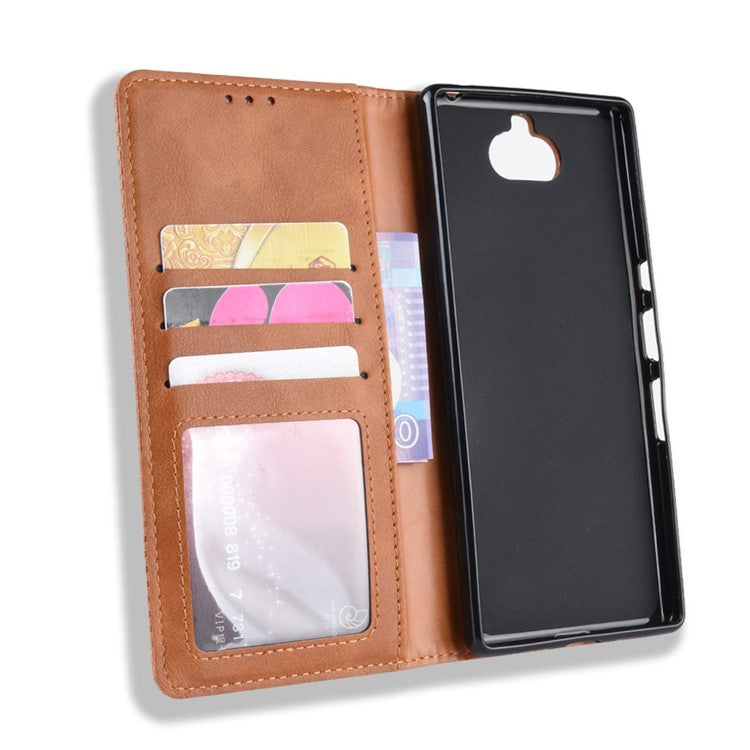Vintage Style PU Leather Wallet Mobile Phone Cover for Sony Xperia 10 Plus - Brown