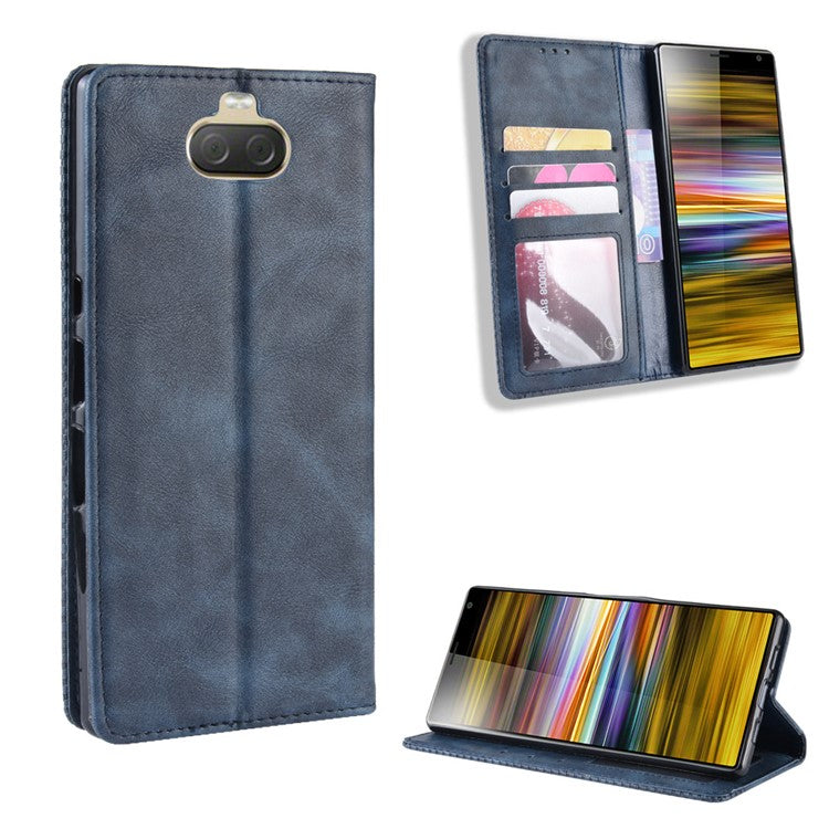 Vintage Style Leather Wallet Case for Sony Xperia 10 - Blue