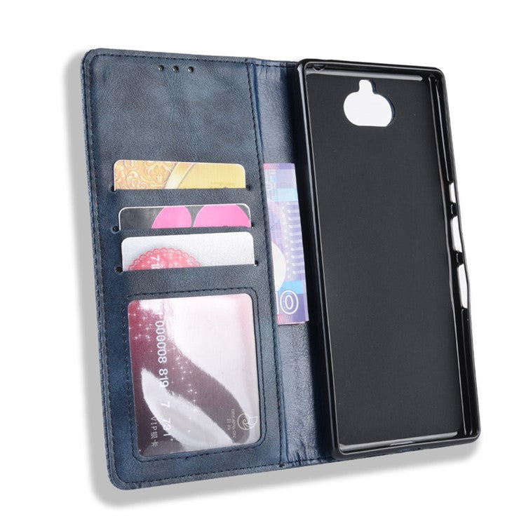 Vintage Style Leather Wallet Case for Sony Xperia 10 - Blue