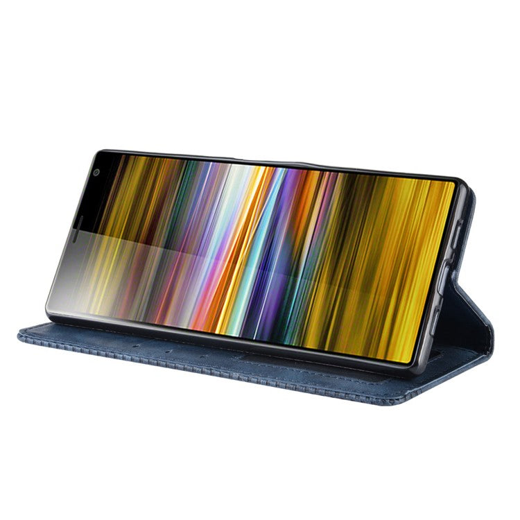 Vintage Style Leather Wallet Case for Sony Xperia 10 - Blue