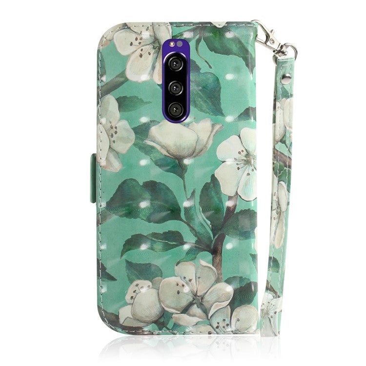 Light Spot Decor Pattern Printing PU Leather Stand Wallet Cover for Sony Xperia 1 - Pretty Flowers