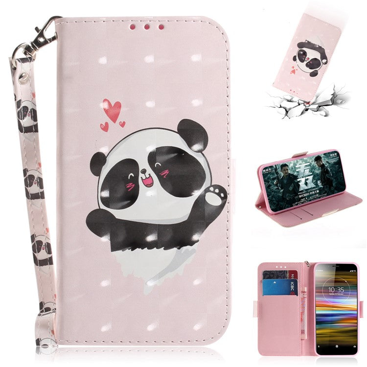 Pattern Printing / Light Spot Decor / Leather Wallet Case for Sony Xperia L3 - Cute Panda