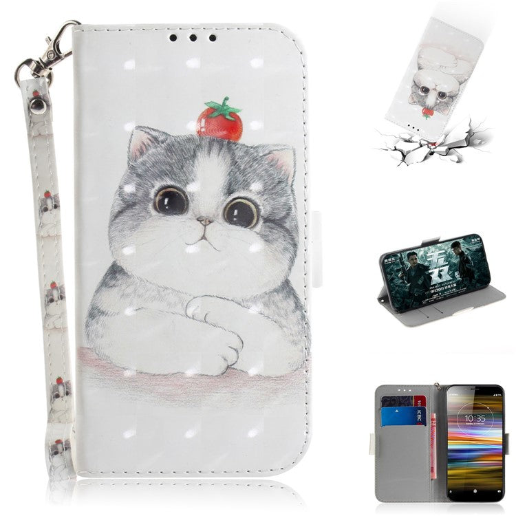 Pattern Printing / Light Spot Decor / Leather Wallet Case for Sony Xperia L3 - Lovely White Cat