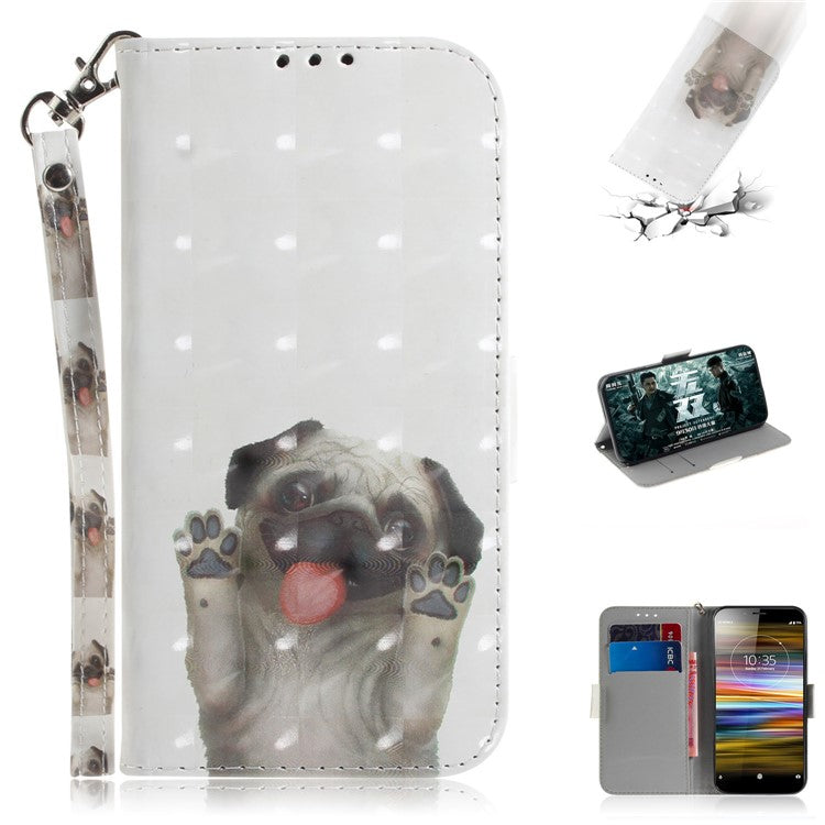 Pattern Printing / Light Spot Decor / Leather Wallet Case for Sony Xperia L3 - Dog Waving Paws