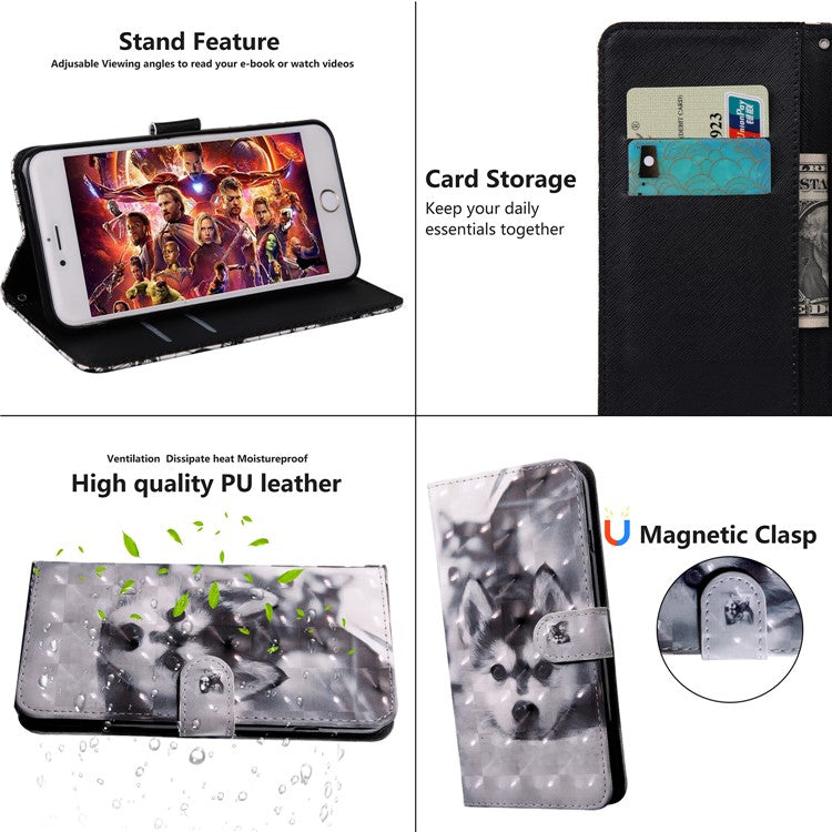 Light Spot Decor Patterned Wallet Leather Stand Case for Sony Xperia L3 - Black and White Wolf