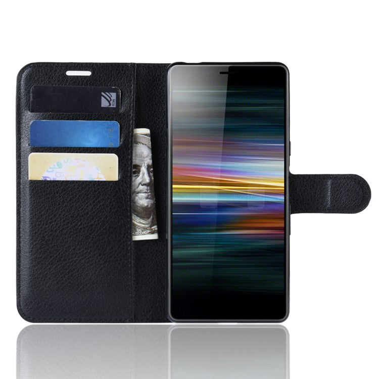 For Sony Xperia L3 Litchi Skin PU Leather Wallet Protection Case - Black