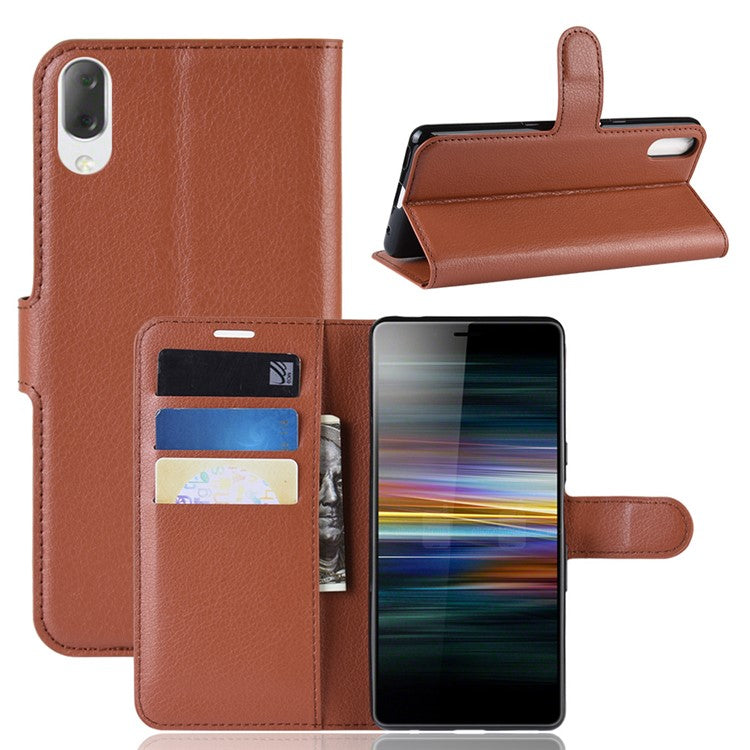For Sony Xperia L3 Litchi Skin PU Leather Wallet Protection Case - Brown