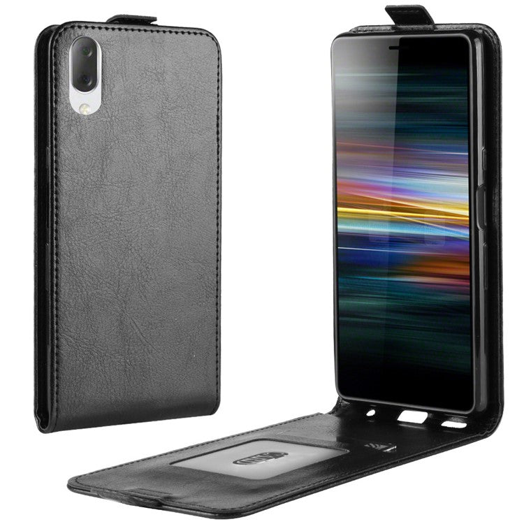 Crazy Horse Vertical Leather Card Holder Case for Sony Xperia L3 - Black