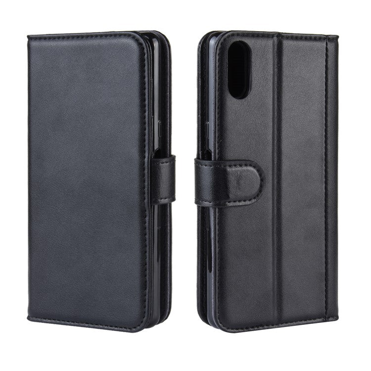 Split Leather Wallet Stand Mobile Phone Cover Shell for Sony Xperia L3 - Black