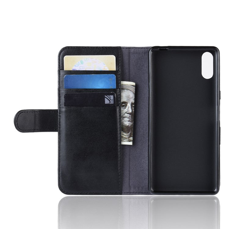 Split Leather Wallet Stand Mobile Phone Cover Shell for Sony Xperia L3 - Black