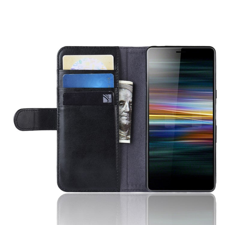 Split Leather Wallet Stand Mobile Phone Cover Shell for Sony Xperia L3 - Black