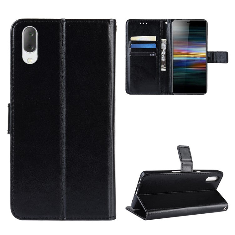 Crazy Horse Leather Stand Wallet Case for Sony Xperia L3 - Black